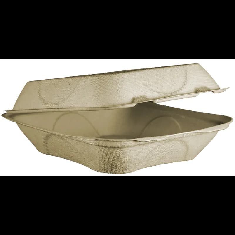 Take-Out Container Hinged 8X8X3 IN Fiber Kraft Square Unbleached 300/Case