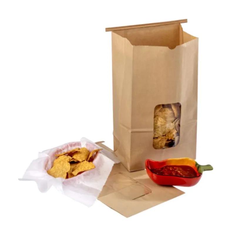 Tortilla Chip Bag Large (LG) 8.25X5.25X15 IN Paper Kraft With Window 250/Case