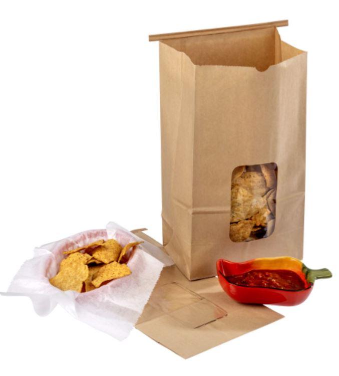 Tortilla Chip Bag Large (LG) 8.25X5.25X15 IN Paper Kraft With Window 250/Case