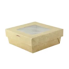Take-Out Box & Lid Combo With PET Lid 4.5X4.5X1.6 IN Corrugated Cardboard Kraft 25 Count/Pack 4 Packs/Case 100 Count/Case