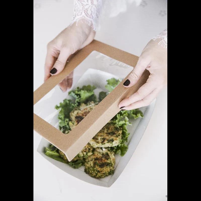 Take-Out Box & Lid Combo With PET Lid 8.9X6.1X2 IN Corrugated Cardboard Kraft 25 Count/Pack 4 Packs/Case 100 Count/Case