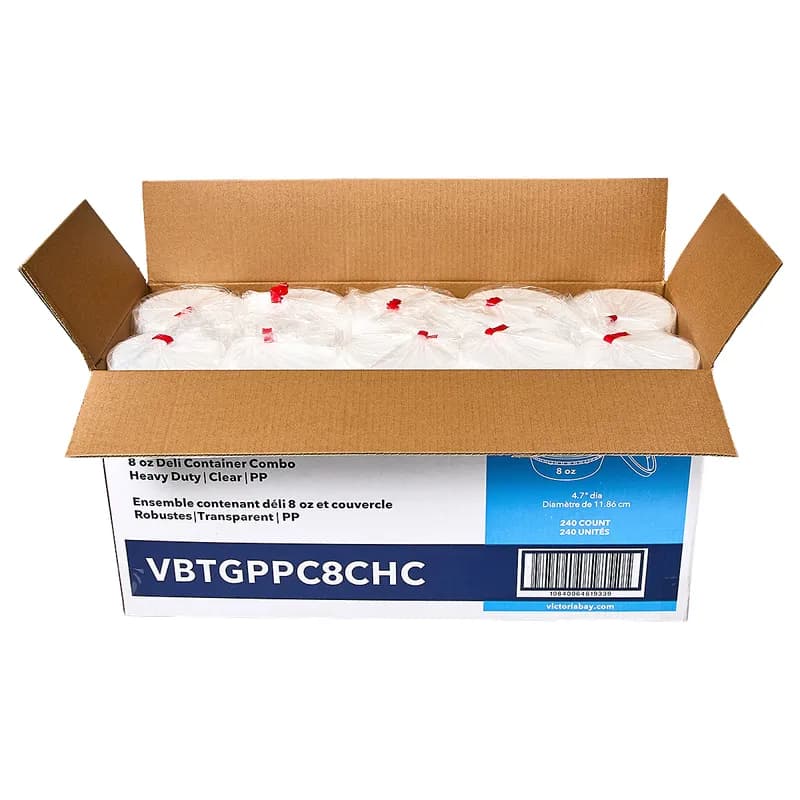 Victoria Bay Deli Container Base & Lid Combo 8 OZ PP Clear Round Heavy Duty 240/Case