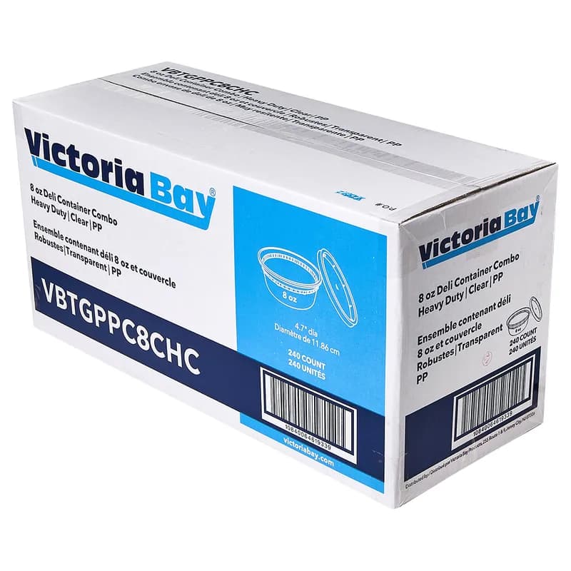 Victoria Bay Deli Container Base & Lid Combo 8 OZ PP Clear Round Heavy Duty 240/Case