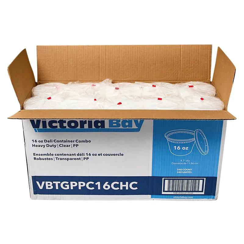Victoria Bay Deli Container Base & Lid Combo 16 OZ PP Clear Round Heavy Duty 240/Case
