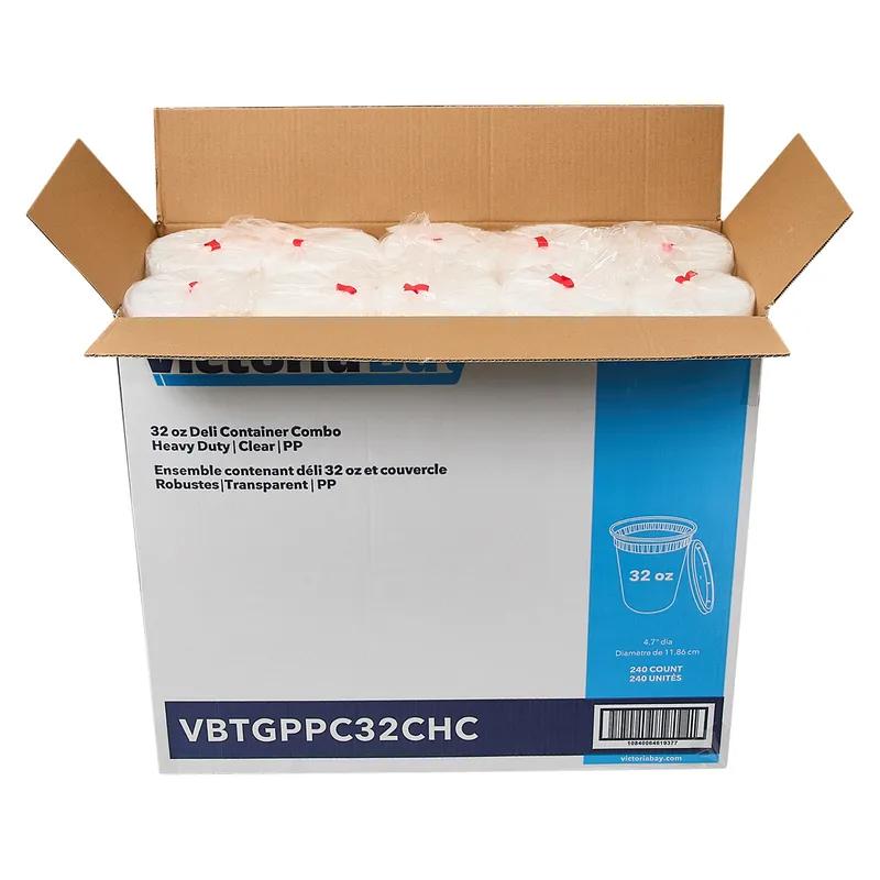 Victoria Bay Deli Container Base & Lid Combo 32 OZ PP Clear Round Heavy Duty 240/Case