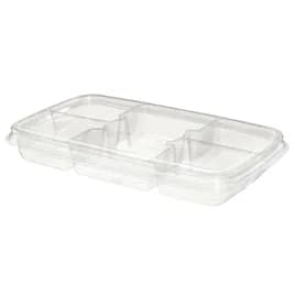 Essentials Take-Out Tray Base & Lid Combo 11X7X1.875 IN 5 Compartment RPET Clear Rectangle 1X16 OZ, 4X6 OZ 125/Case