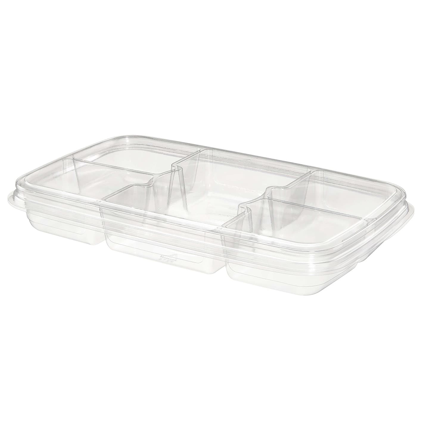 Essentials Take-Out Tray Base & Lid Combo 11X7X1.875 IN 5 Compartment RPET Clear Rectangle 1X16 OZ, 4X6 OZ 125/Case