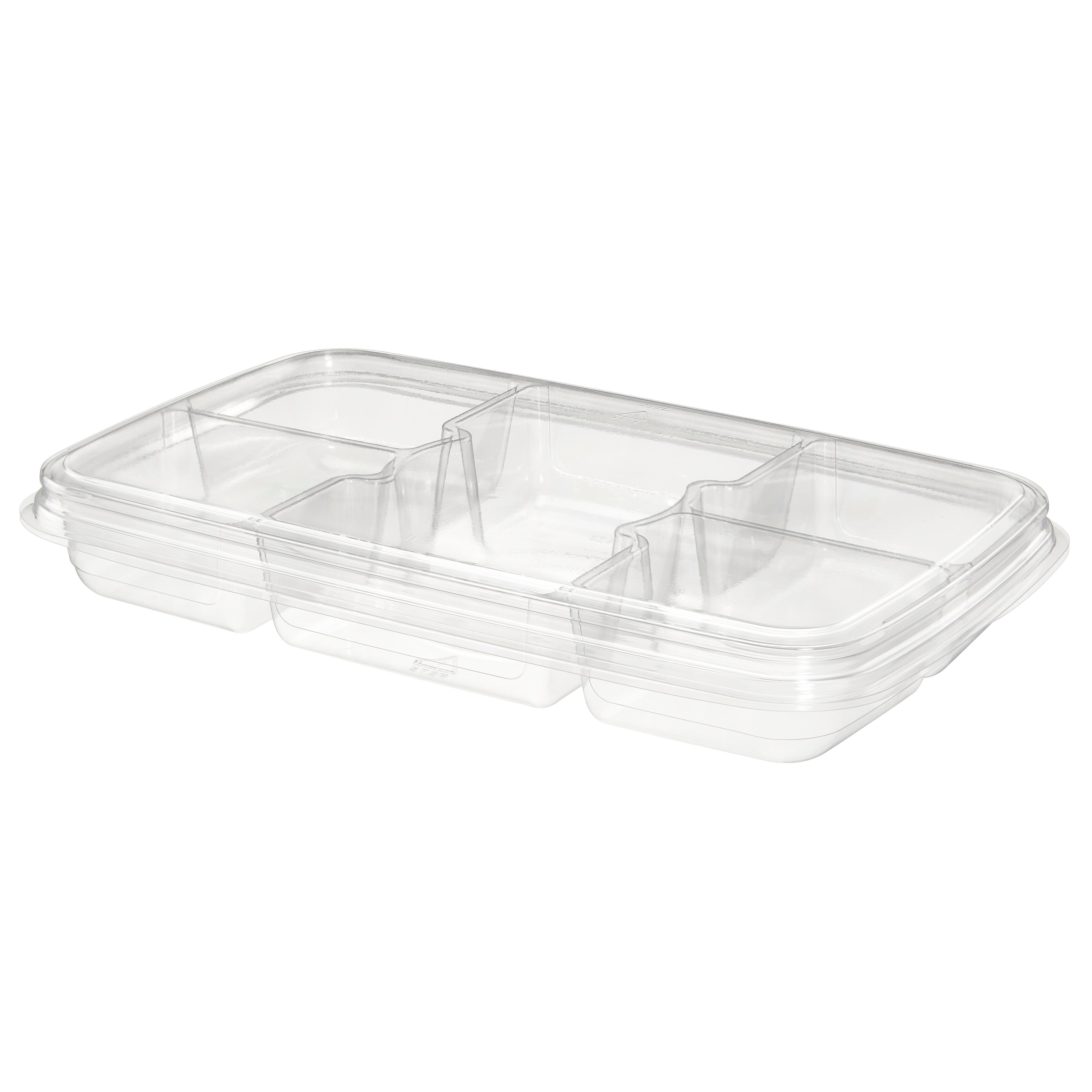 Essentials Take-Out Tray Base & Lid Combo 11X7 IN 5 Compartment RPET 1X16 OZ, 4X6 OZ 125/Case