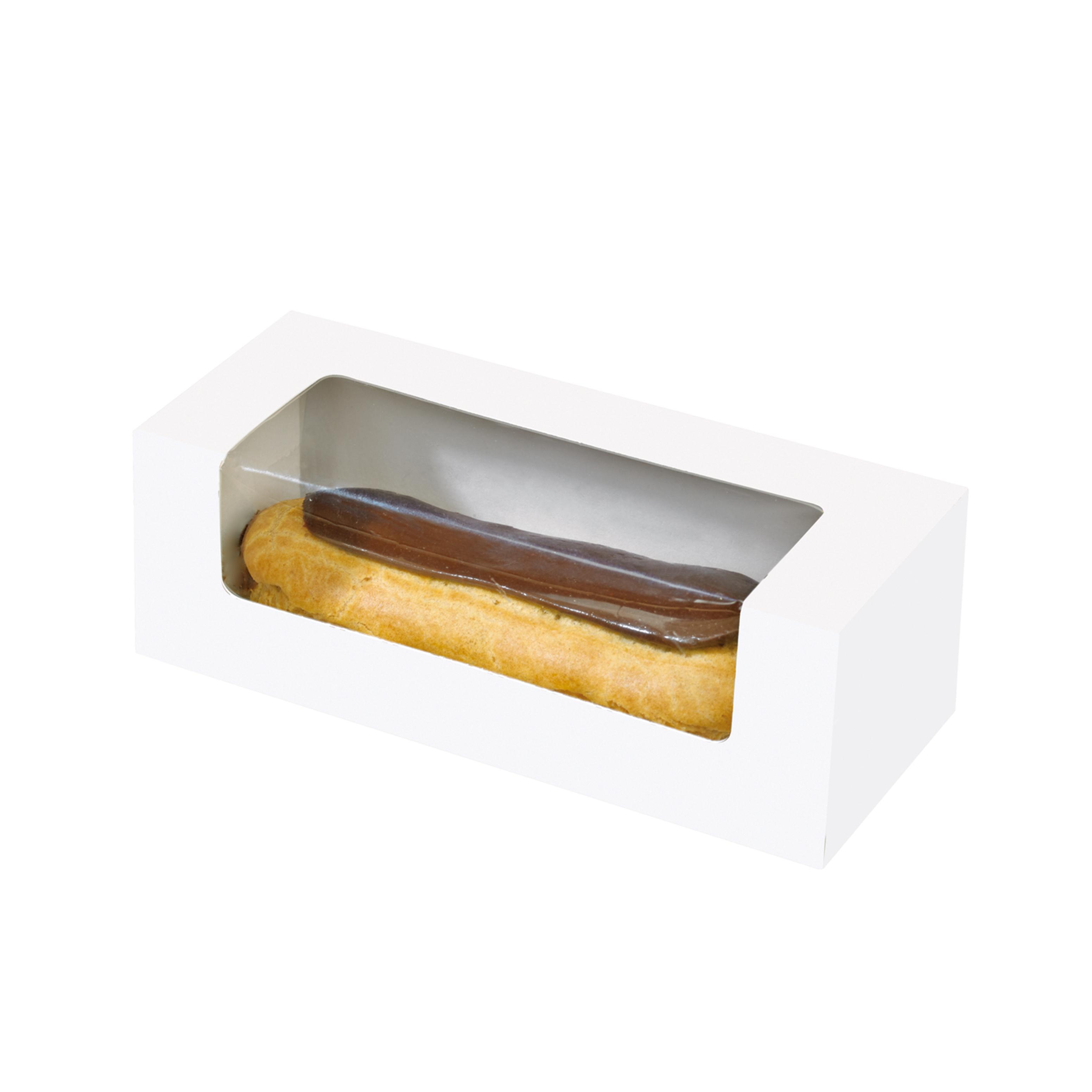 Eclair Box 5.9X1.96X2.36 IN Corrugated Paperboard White Rectangle With Window 50 Count/Pack 5 Packs/Case 250 Count/Case