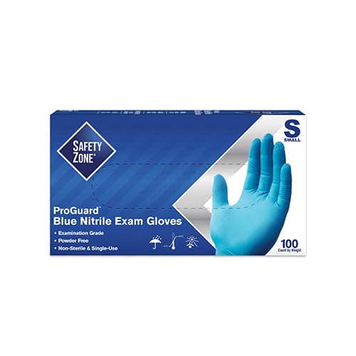 Safety Zone® Gloves Small (SM) Blue 3MIL Nitrile Powder-Free 100 Count/Box 10 Box/Case
