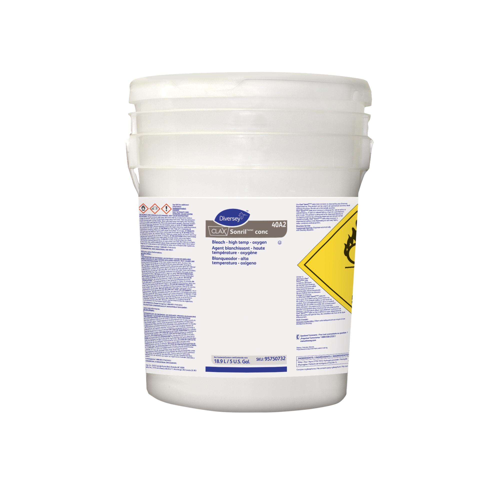 Clax® Sonril Conc 40A2 Odorless Laundry Bleach 5 GAL Liquid Bleach Kosher 1/Pail