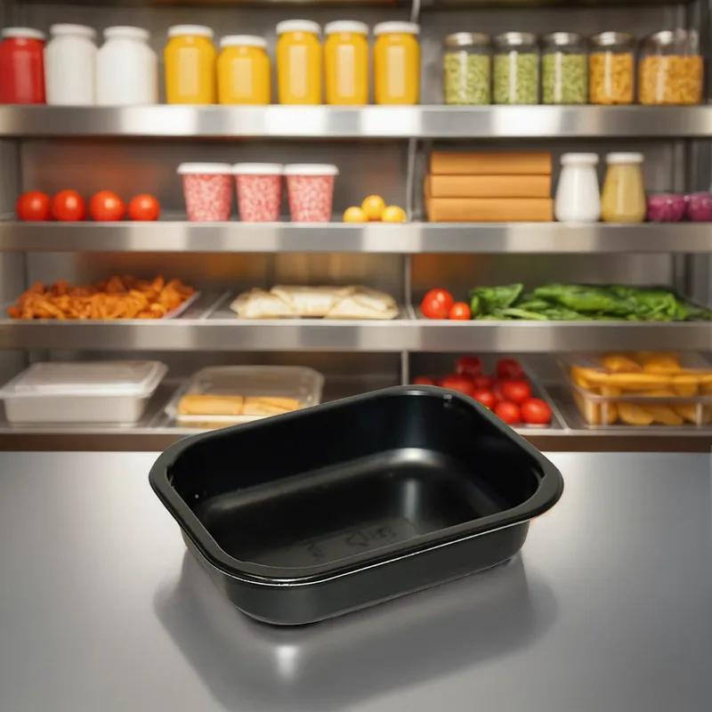 Take-Out Container Base 6.63X5X1.5 IN CPET Black Rectangle Oven Safe 704/Case
