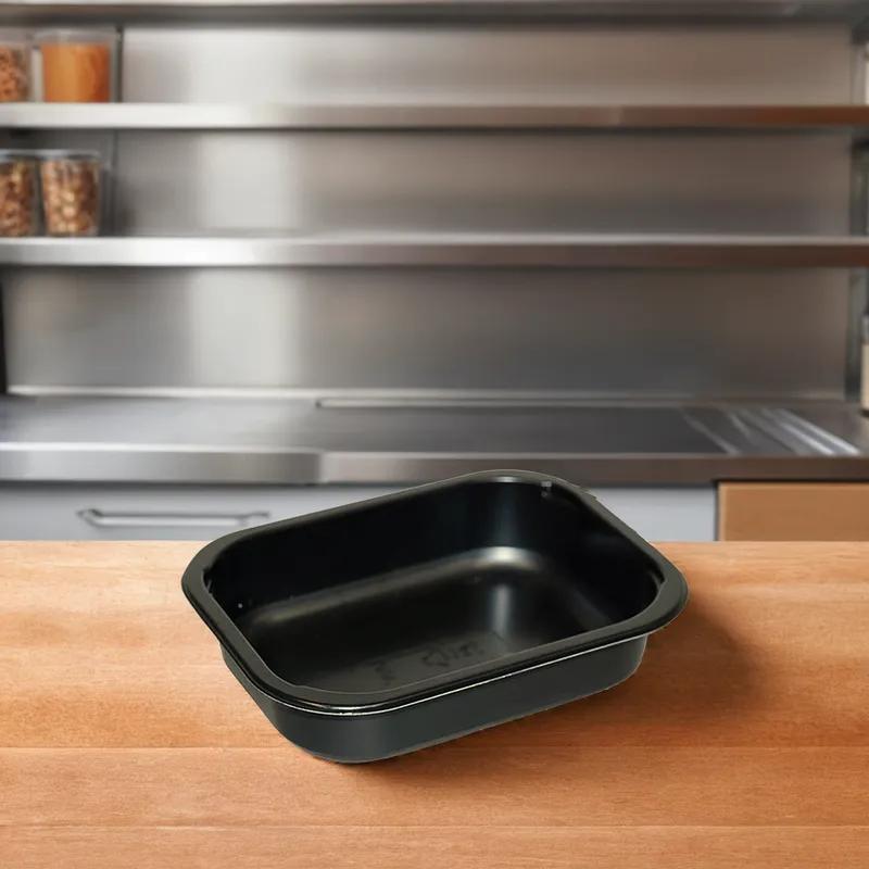 Take-Out Container Base 6.63X5X1.5 IN CPET Black Rectangle Oven Safe 704/Case