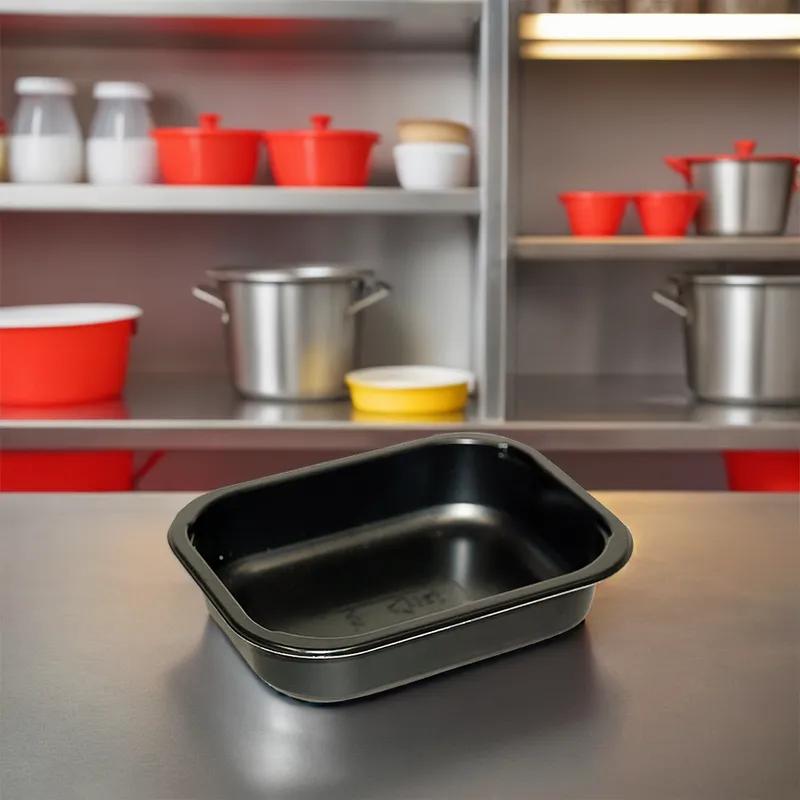 Take-Out Container Base 6.63X5X1.5 IN CPET Black Rectangle Oven Safe 704/Case