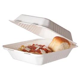 Take-Out Container Hinged 8X8X3 IN Sugarcane White Square Soak-Proof 200/Case