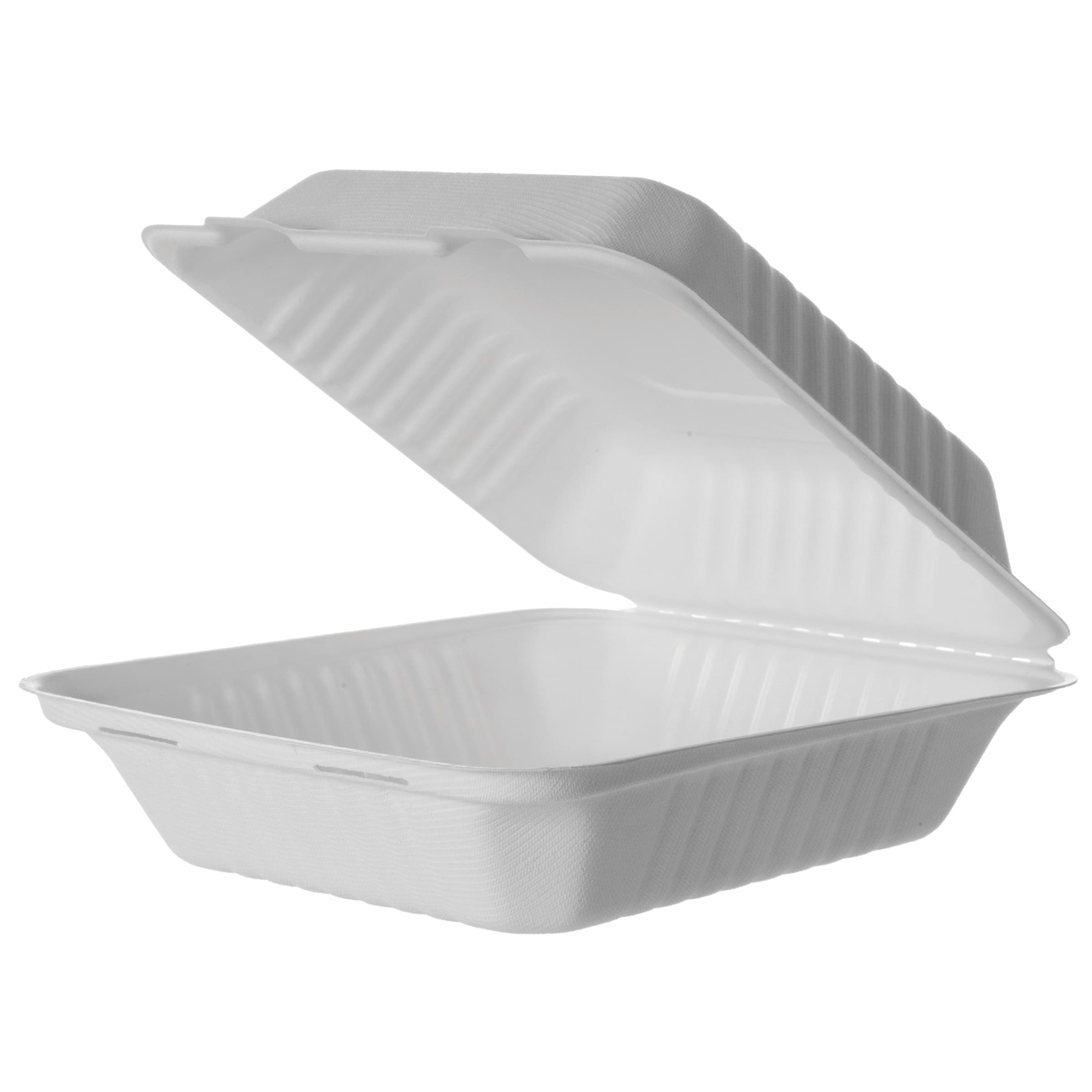 Take-Out Container Hinged 8X8X3 IN Pulp Fiber White Square 200/Case