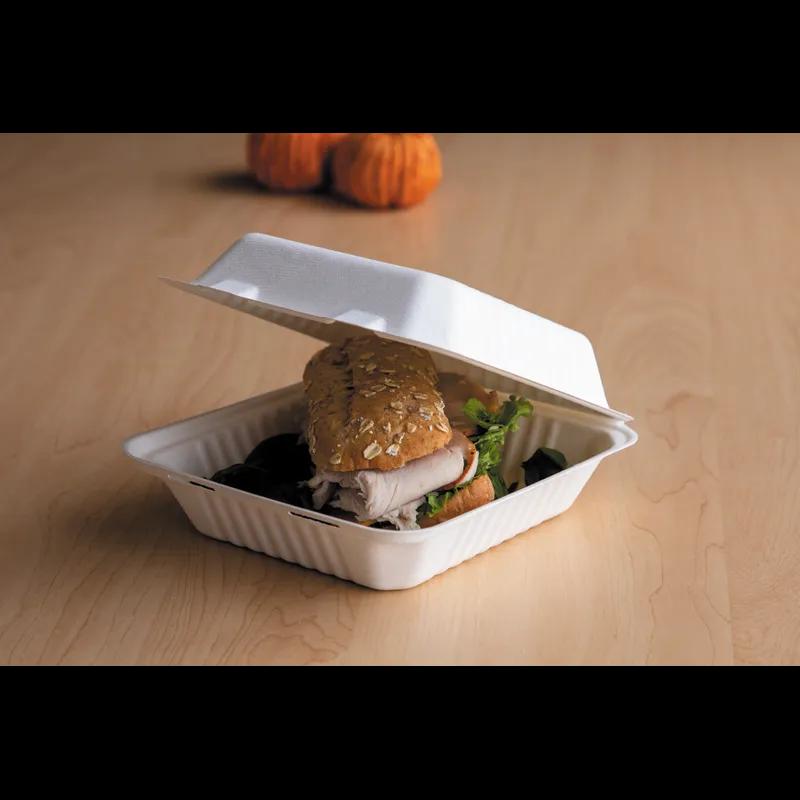 Take-Out Container Hinged 8X8X3 IN Pulp Fiber White Square 200/Case