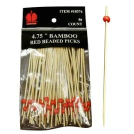 Poly King® Pick Bamboo Red Beaded 50 Count/Pack 20 Packs/Case 1000 Count/Case