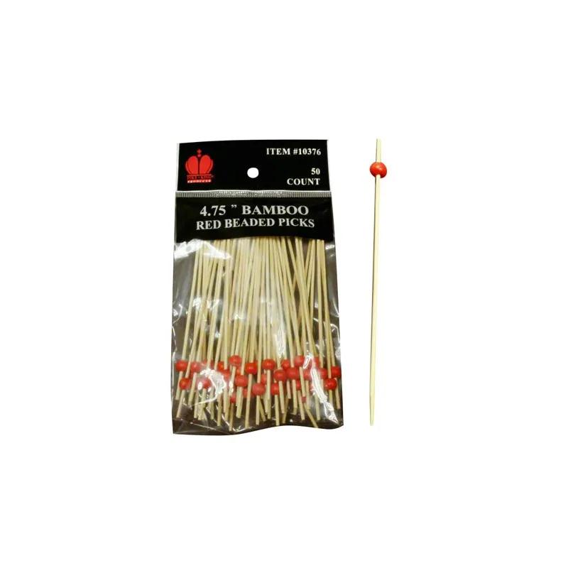 Poly King® Pick Bamboo Red Beaded 50 Count/Pack 20 Packs/Case 1000 Count/Case