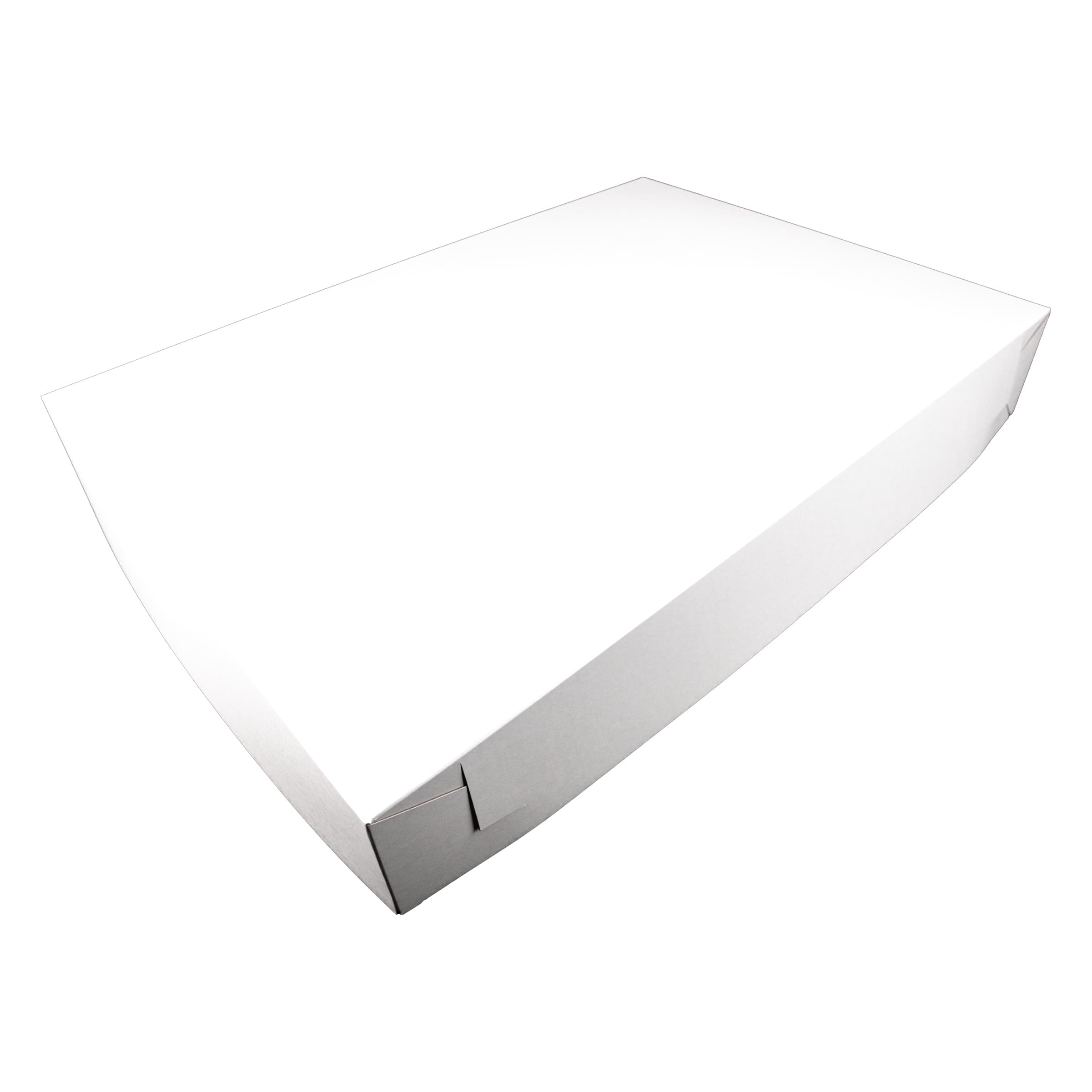 Bakery Box Full Size 26X18X4 IN Clay-Coated Paperboard White Rectangle Lock Corner 2-Piece 25/Case