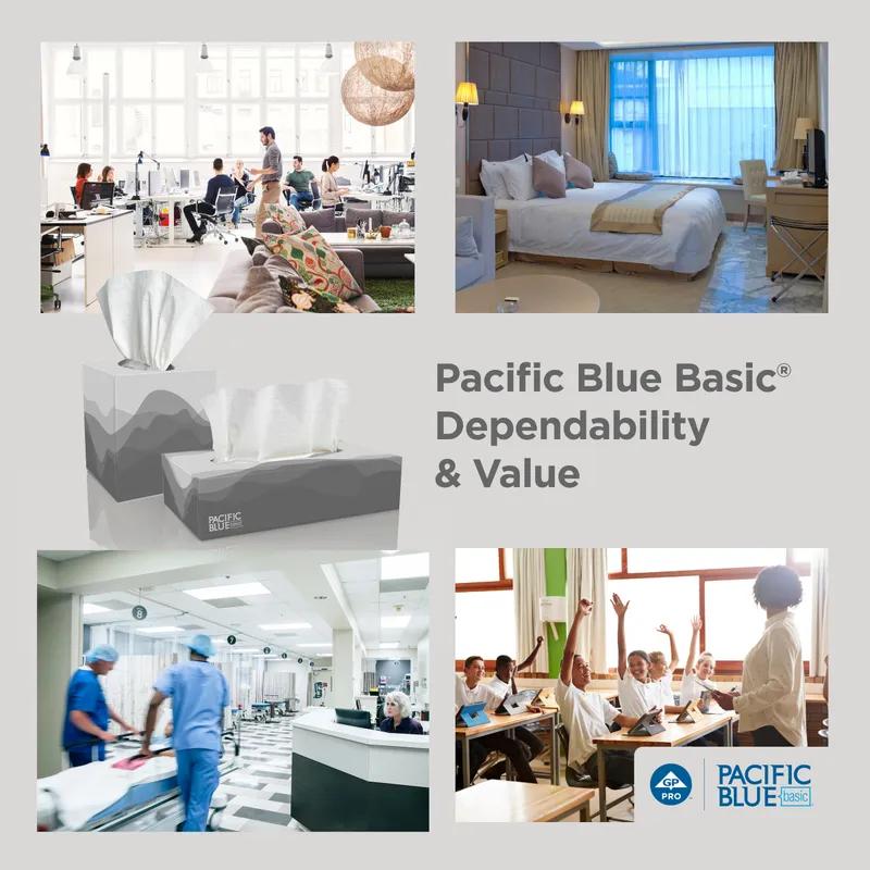 Pacific Blue Basic Facial Tissue 8.4X7.5 IN 2PLY White 1/2 Fold Flat Box 100 Sheets/Pack 30 Packs/Case 3000 Sheets/Case