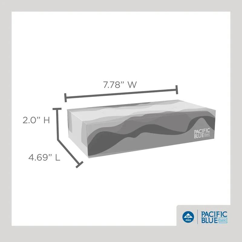 Pacific Blue Basic Facial Tissue 8.4X7.5 IN 2PLY White 1/2 Fold Flat Box 100 Sheets/Pack 30 Packs/Case 3000 Sheets/Case