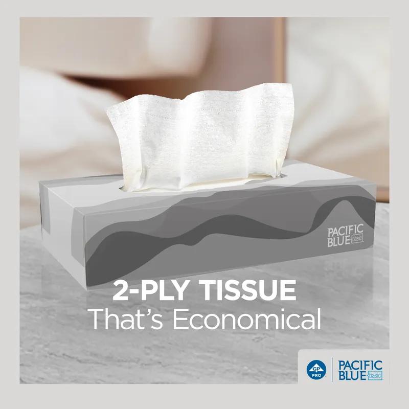 Pacific Blue Basic Facial Tissue 8.4X7.5 IN 2PLY White 1/2 Fold Flat Box 100 Sheets/Pack 30 Packs/Case 3000 Sheets/Case