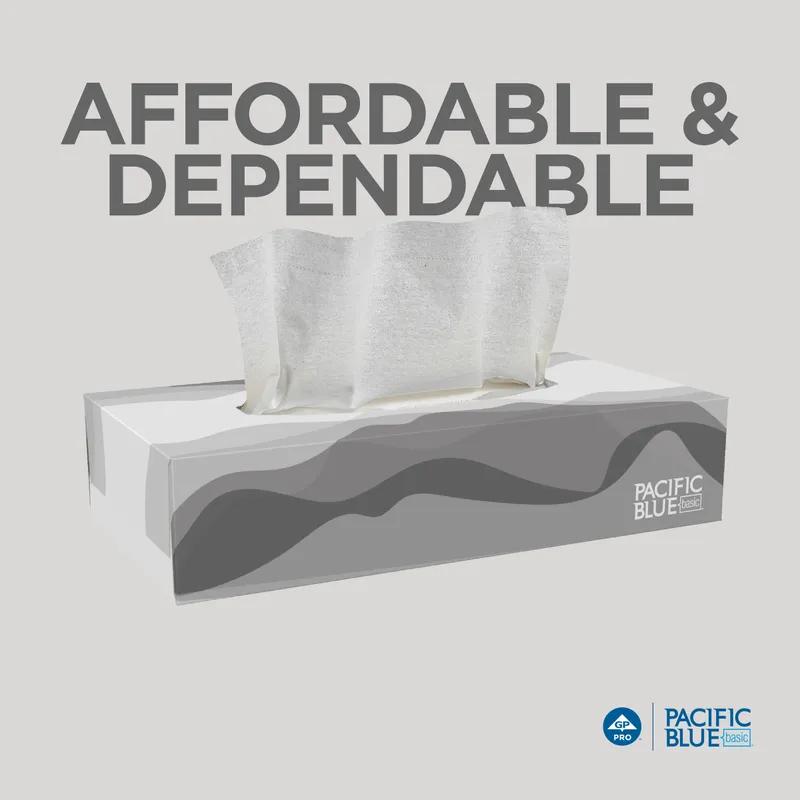 Pacific Blue Basic Facial Tissue 8.4X7.5 IN 2PLY White 1/2 Fold Flat Box 100 Sheets/Pack 30 Packs/Case 3000 Sheets/Case