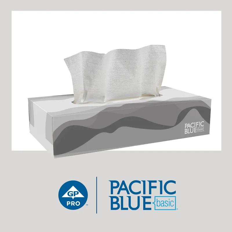 Pacific Blue Basic Facial Tissue 8.4X7.5 IN 2PLY White 1/2 Fold Flat Box 100 Sheets/Pack 30 Packs/Case 3000 Sheets/Case