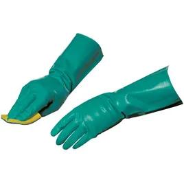 JobSelect Cleaning Gloves Large (LG) 12 IN Green Heavy Duty Nitrile Reusable Flock Lined 24/Case