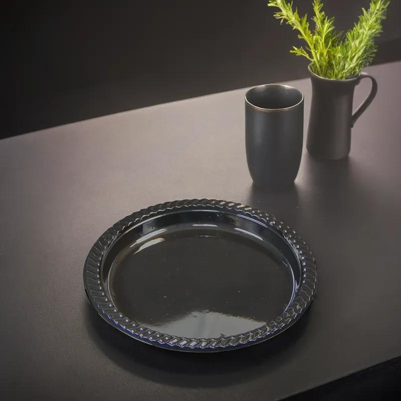 Victoria Bay Cold Plate 9 IN HIPS Black Round Scalloped Heavy 400 Count/Pack 1 Packs/Case