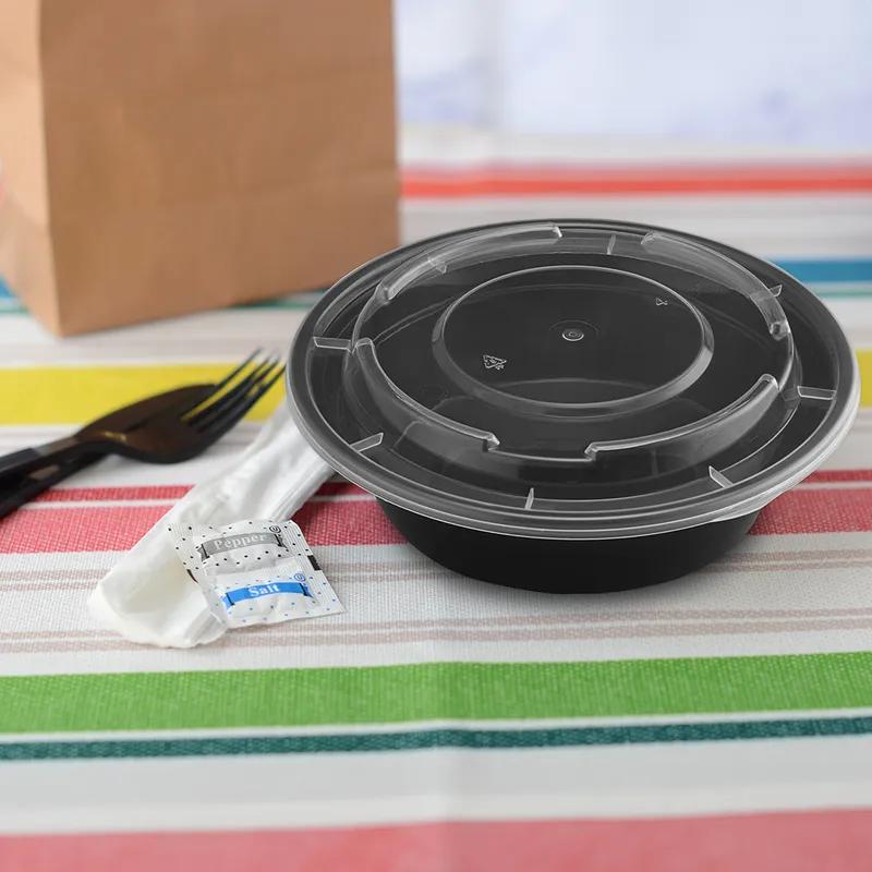 ReForm Take-Out Container Base & Lid Combo 16 OZ PP Black Round Heavyweight Leak Resistant 150/Case