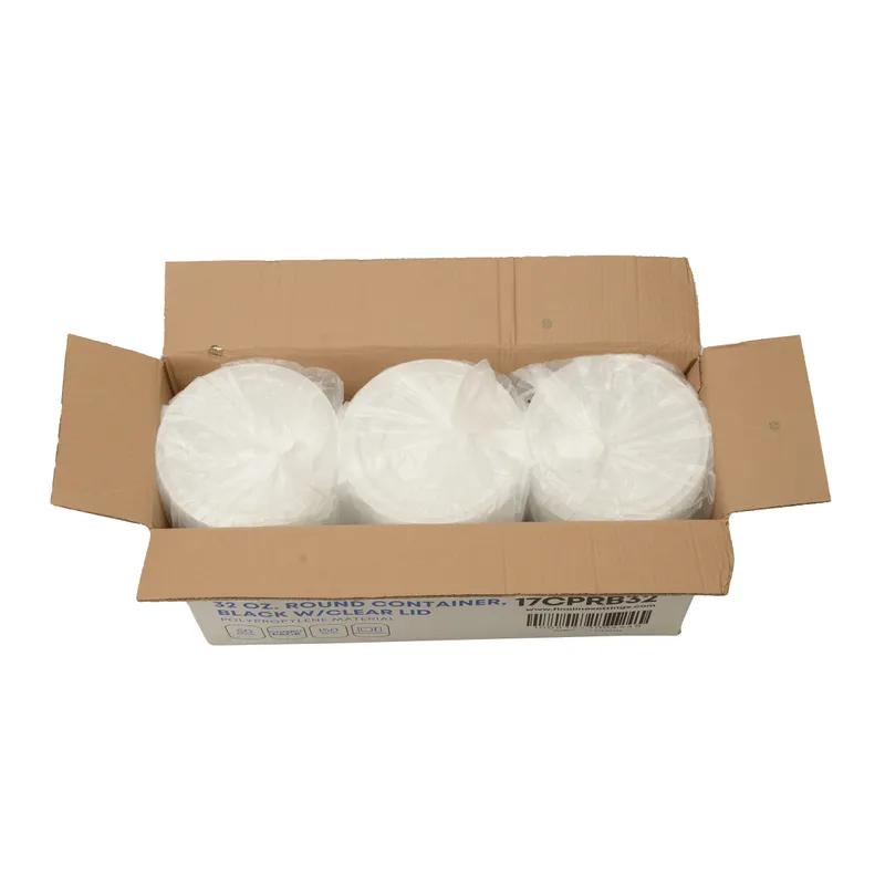 Take-Out Container Base & Lid Combo 32 OZ PP Black Round Microwave Safe 150/Case