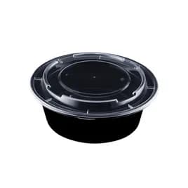 ReForm Take-Out Container Base & Lid Combo 38 OZ PP Black Round Heavy Duty Leak Resistant 150/Case