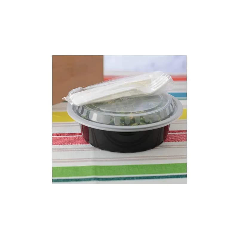 ReForm Take-Out Container Base & Lid Combo 38 OZ PP Black Round Heavy Duty Leak Resistant 150/Case