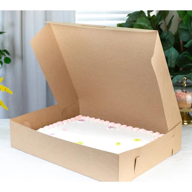 Bakery Box 1/2 Size 19X14X4 IN Kraft/Kraft Rectangle Lock Corner 50/Case