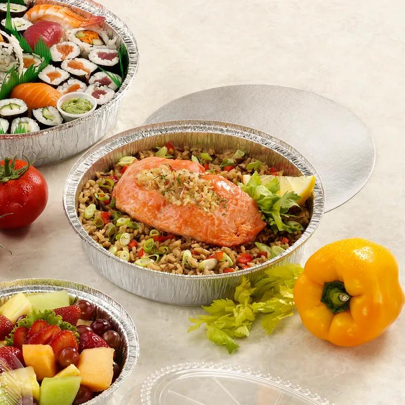 Take-Out Container Base & Lid Combo With Paper Flat Lid 48 OZ Aluminum Round 250/Case