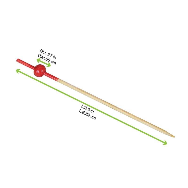 Pick 3.5 IN Bamboo Natural Red Bead 100 Count/Pack 20 Packs/Case 2000 Count/Case