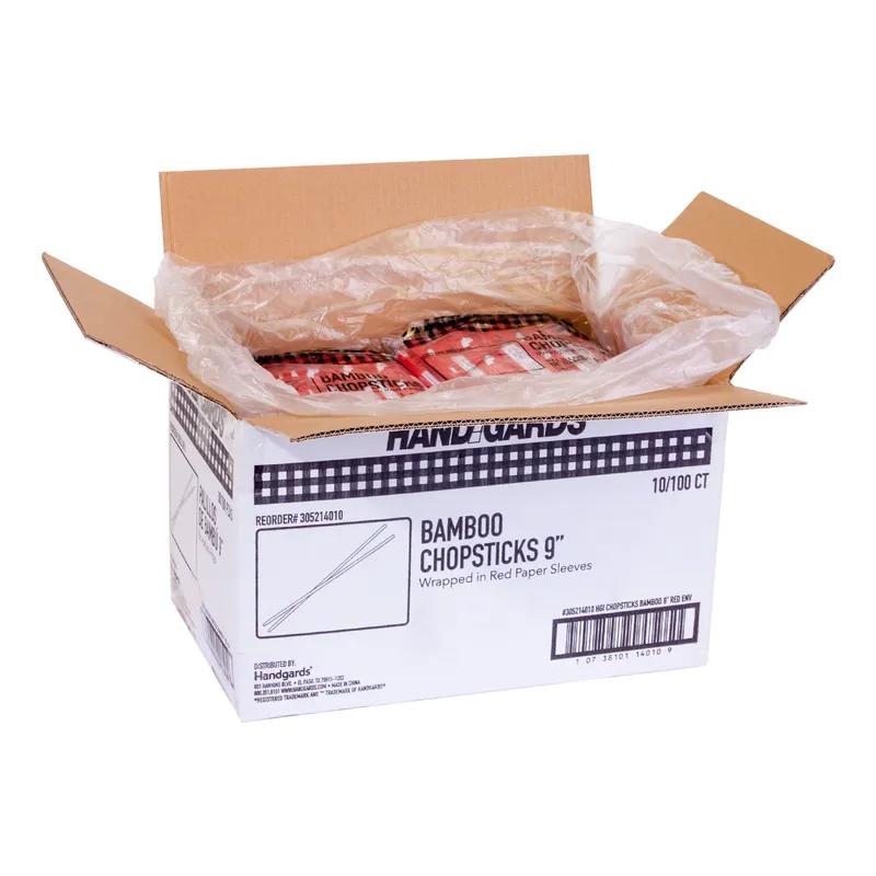 Chopsticks 9 IN Bamboo Red Paper Sleeve 1000/Case