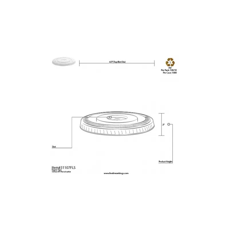 Lid Flat Clear For 32 FLOZ Cup Straw Slot 1000/Case