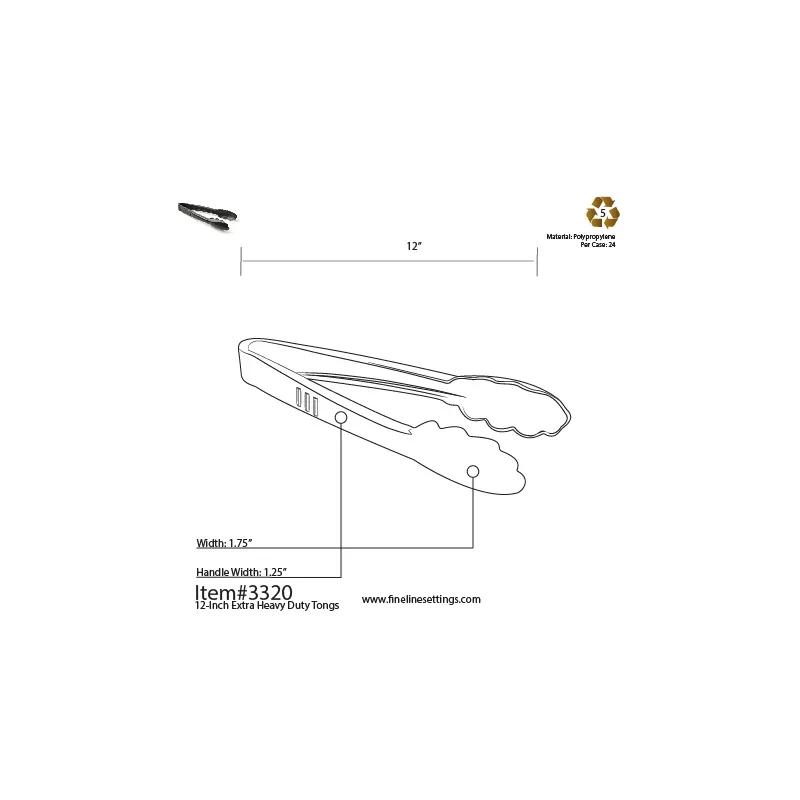 Tongs 12 IN PP Black Heavyweight 24/Case