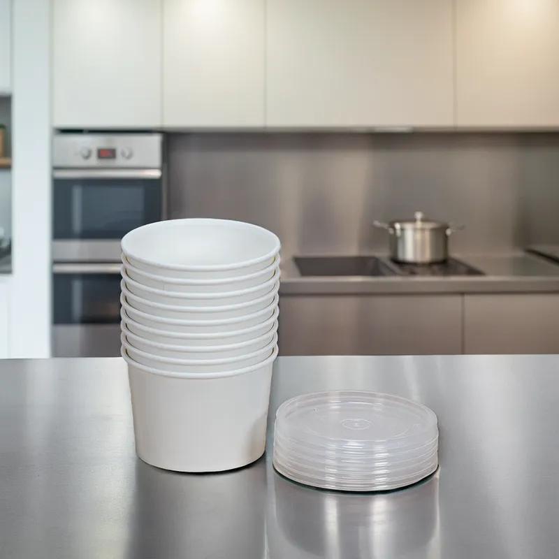 Food Container With Polypropylene (PP) Lid 16 OZ Paperboard White Squat Microwave Safe Moisture Resistant 250/Case