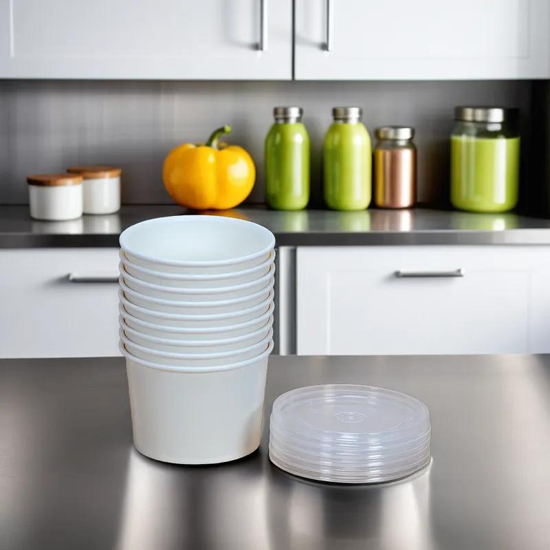 Food Container With Polypropylene (PP) Lid 16 OZ Paperboard White Squat Microwave Safe Moisture Resistant 250/Case