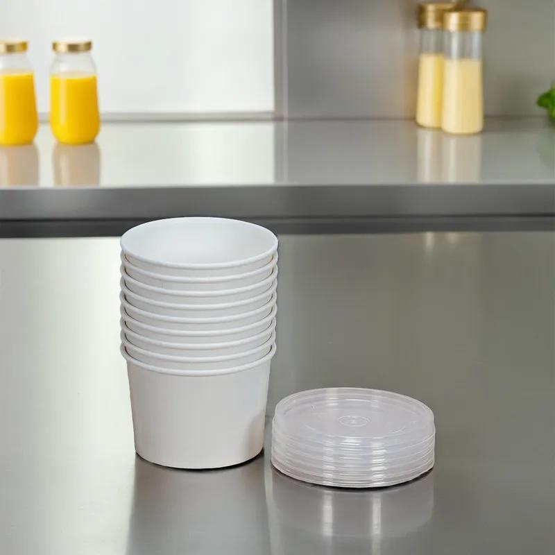 Food Container With Polypropylene (PP) Lid 16 OZ Paperboard White Squat Microwave Safe Moisture Resistant 250/Case