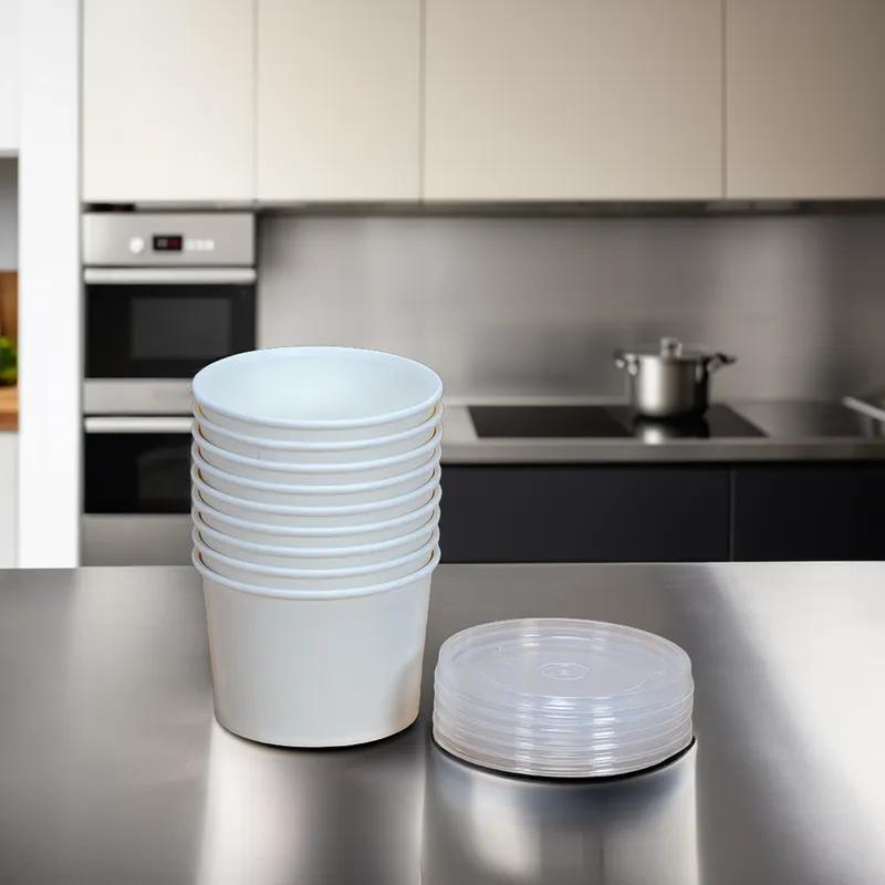 Food Container With Polypropylene (PP) Lid 16 OZ Paperboard White Squat Microwave Safe Moisture Resistant 250/Case