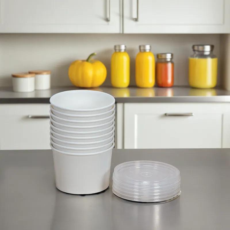 Food Container With Polypropylene (PP) Lid 16 OZ Paperboard White Squat Microwave Safe Moisture Resistant 250/Case