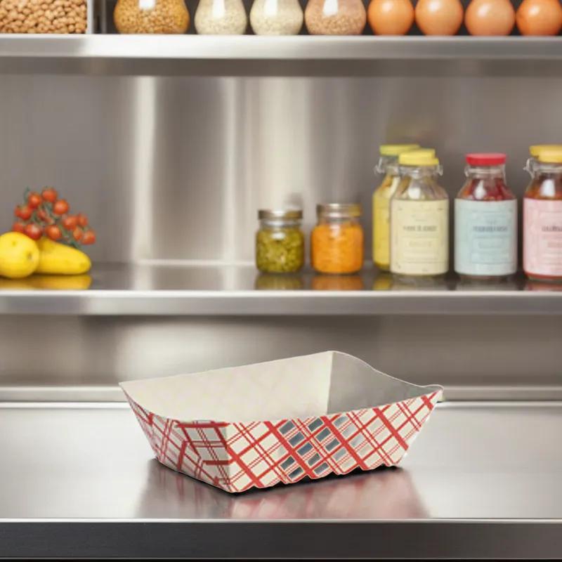 Food Tray 0.25 LB Paperboard Red White Plaid 250 Count/Pack 4 Packs/Case