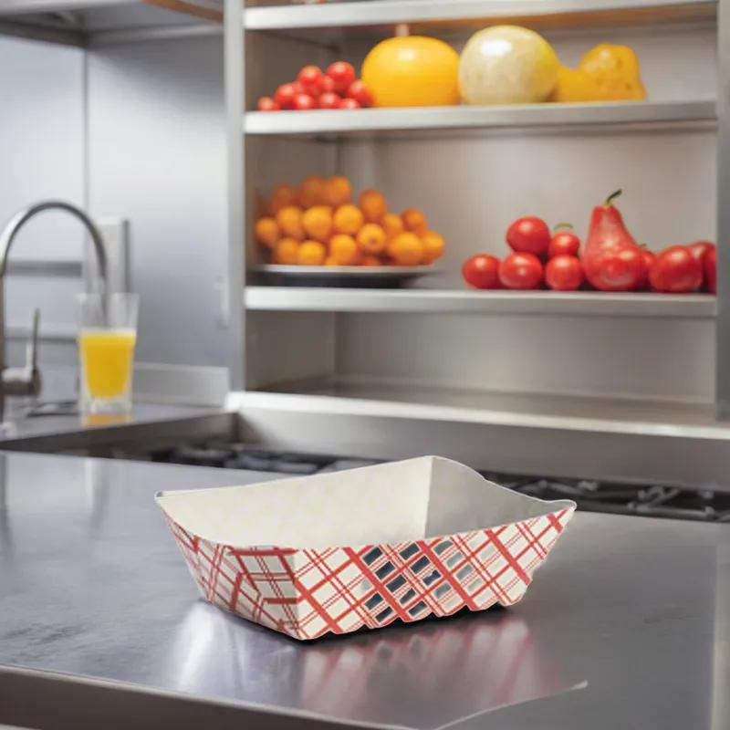 Food Tray 0.25 LB Paperboard Red White Plaid 250 Count/Pack 4 Packs/Case