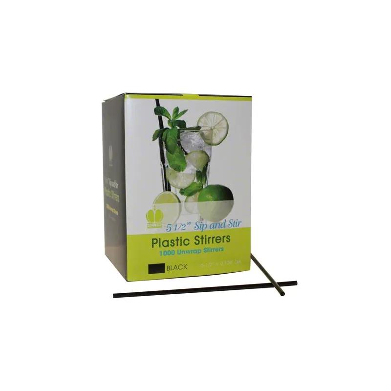 Poly King® Sip Stirrer Straw 5.5 IN Black 10000/Case