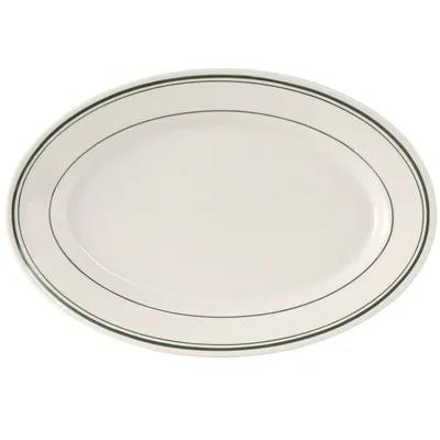 Serving Tray Base 15.75X11 IN Vitrified (Non-Porous) Ceramic Green Bone Oval Bakeable Catering 6 Count/Pack 1 Packs/Case